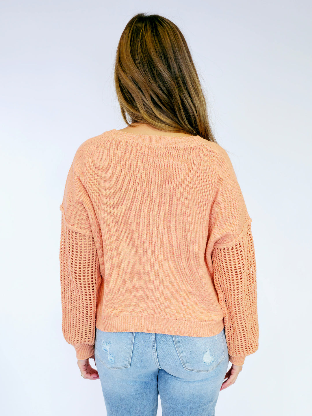 OPEN KNIT LONG SLEEVE SWEATER - APRICOT