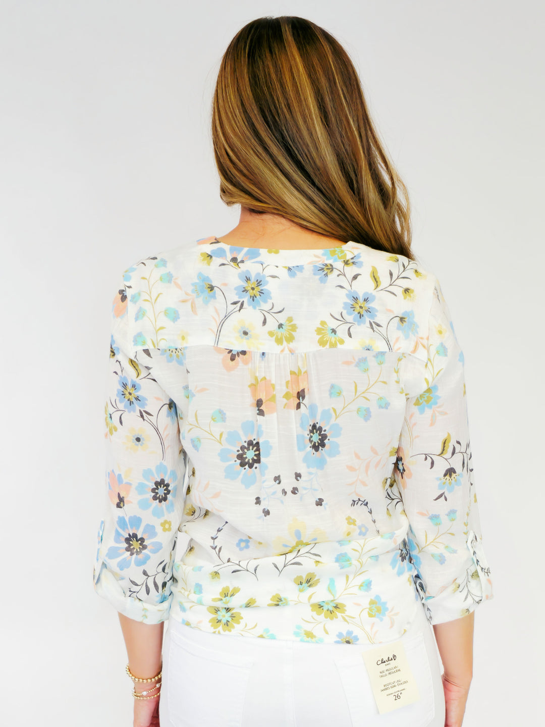 TIE FRONT FLORAL BLOUSE - COCONUT DAHLIA