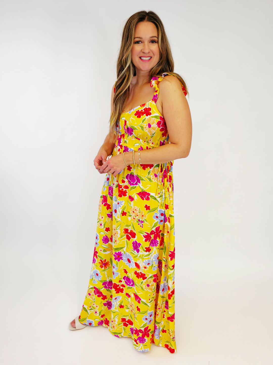 FLORAL PEACH BLOSSOM MAXI DRESS - SUNFLOWER