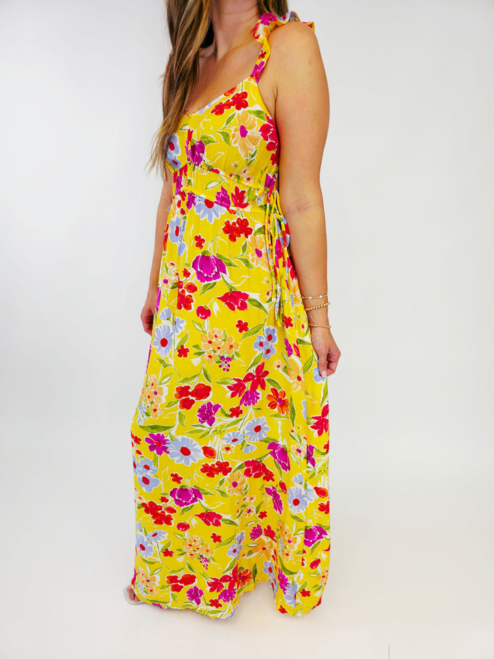 FLORAL PEACH BLOSSOM MAXI DRESS - SUNFLOWER