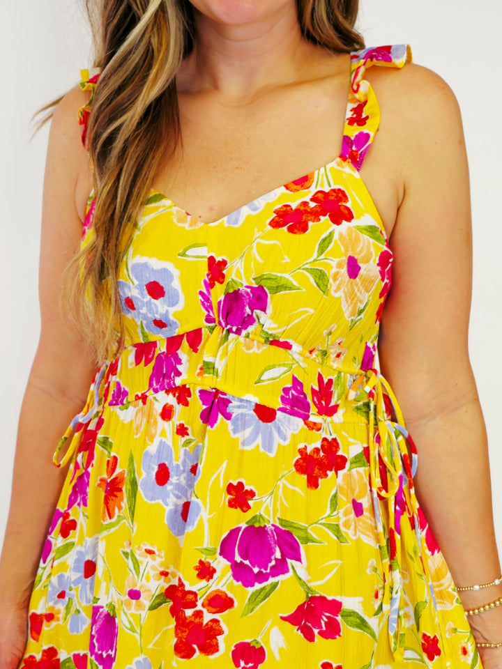 FLORAL PEACH BLOSSOM MAXI DRESS - SUNFLOWER