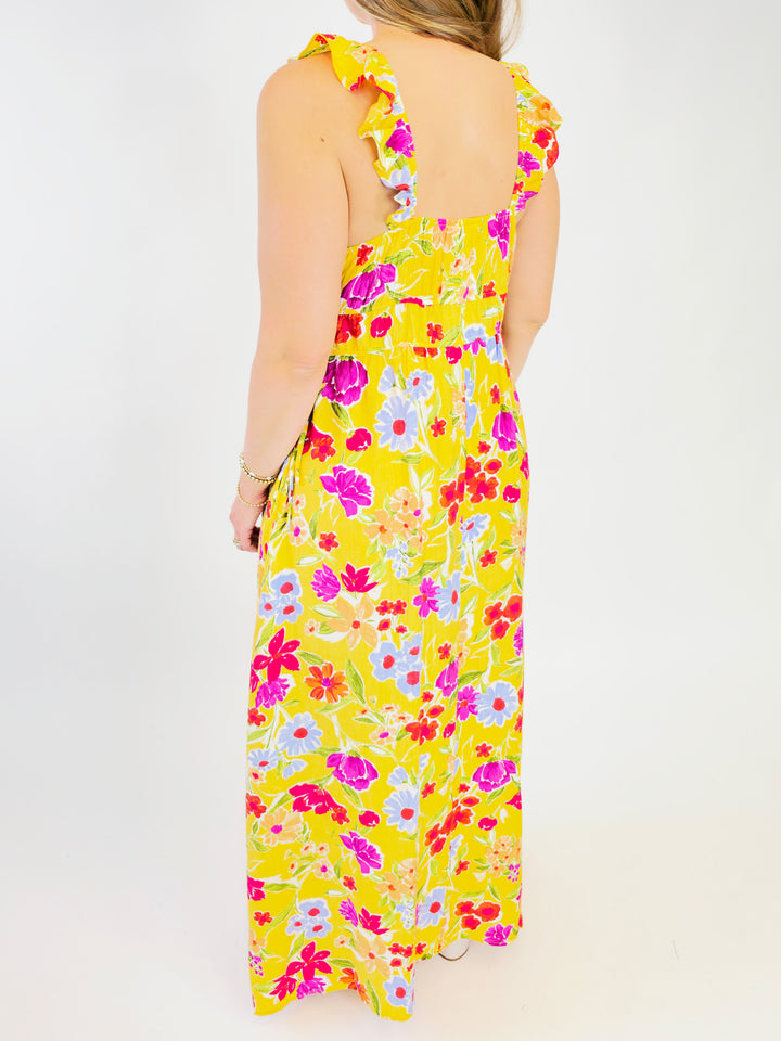 FLORAL PEACH BLOSSOM MAXI DRESS - SUNFLOWER