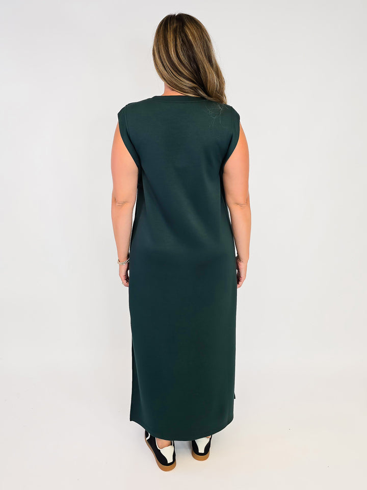 JERSEY KNIT MIDI DRESS W/SIDE SLIT - FOREST