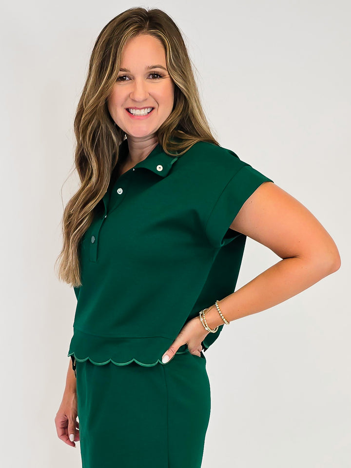JERSEY KNIT SHORT SLEEVE PULLOVER TOP - HUNTER GREEN