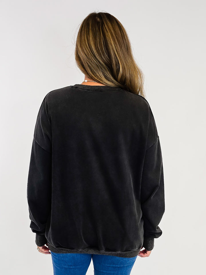 SNOW WASHED HORSE SHOE PULLOVER - ASH BLACK