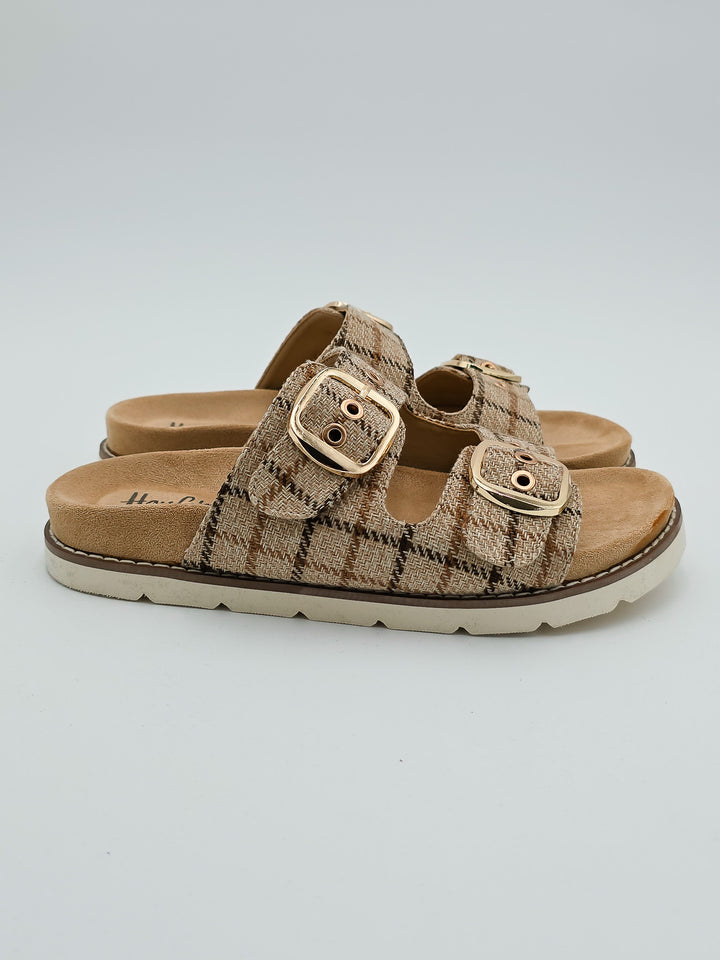 CORKY'S 'FEELIN SAUCY' SLIP ON SANDAL - TAN PLAID