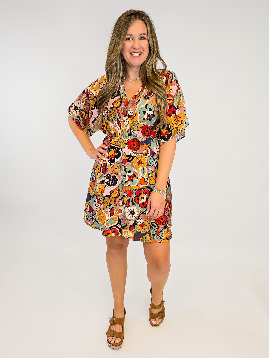FLORAL DRESS - BROWN MIX
