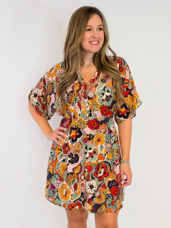 FLORAL DRESS - BROWN MIX