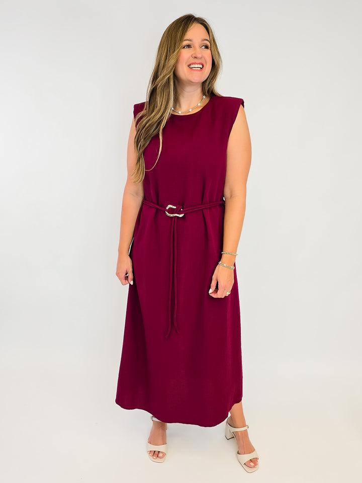 SOLID MIDI SLEEVELESS DRESS - BURGUNDY