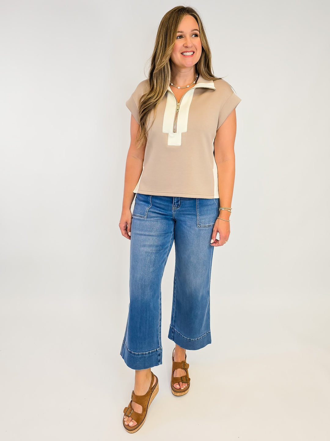 LOVERVET HIGH RISE ELASTIC WAISTBAND WIDE LEG JEANS - FIORELLA - 27" INSEAM