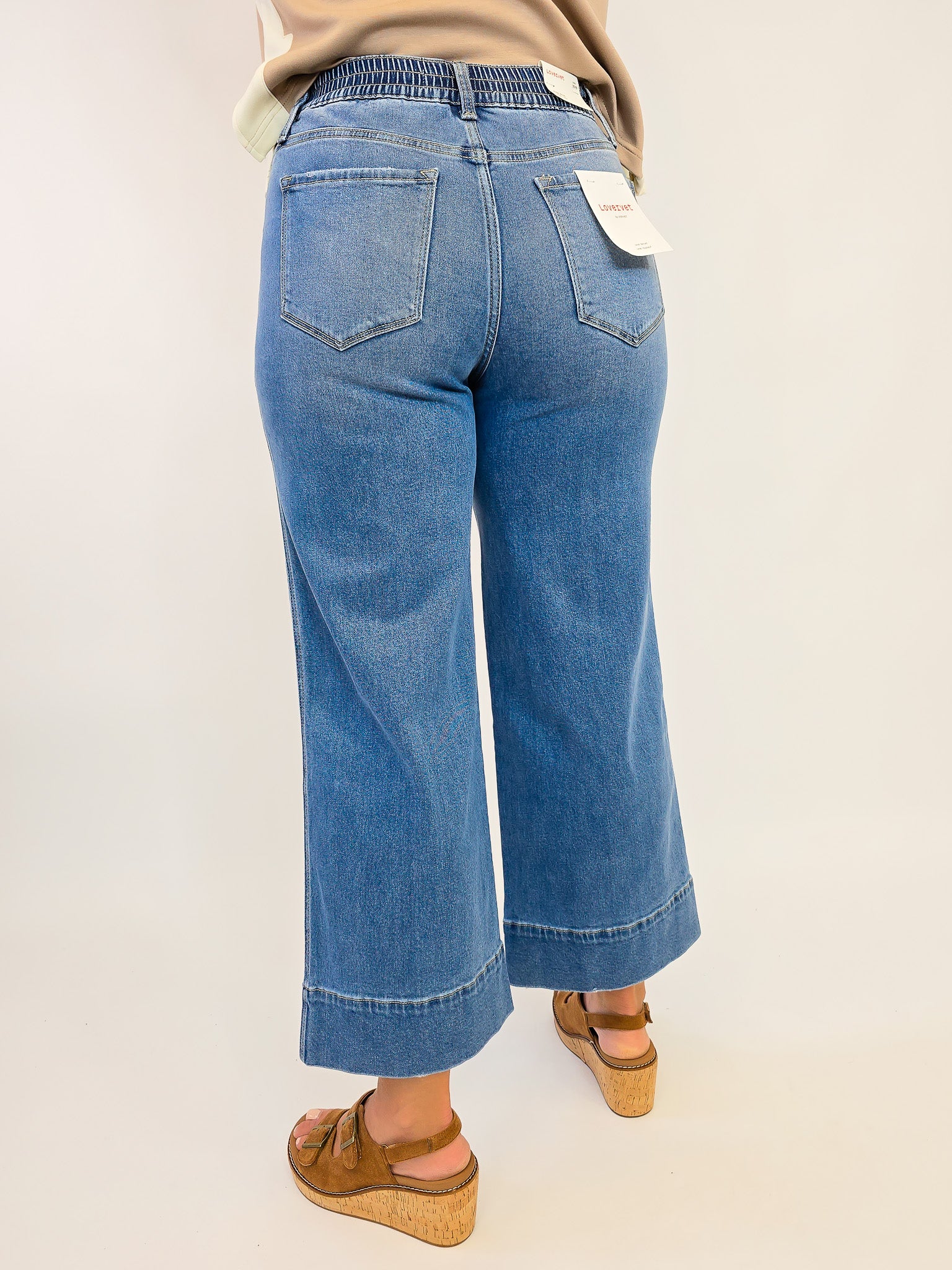 LOVERVET HIGH RISE ELASTIC WAISTBAND WIDE LEG JEANS - FIORELLA