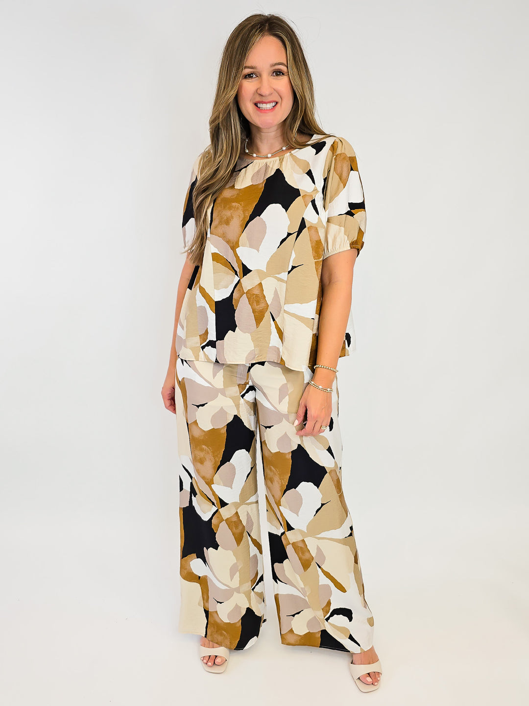 ABSTRACT PRINT PALAZZO PANT - BROWN/BLACK MIX