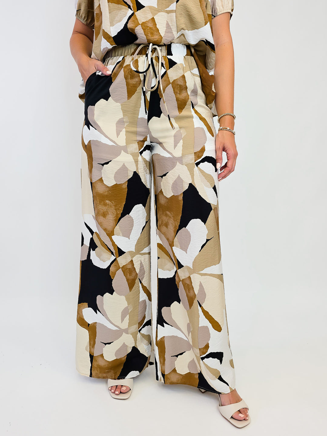 ABSTRACT PRINT PALAZZO PANT - BROWN/BLACK MIX