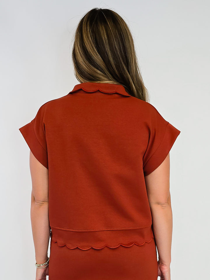 JERSEY KNIT SHORT SLEEVE PULLOVER TOP - CLAY