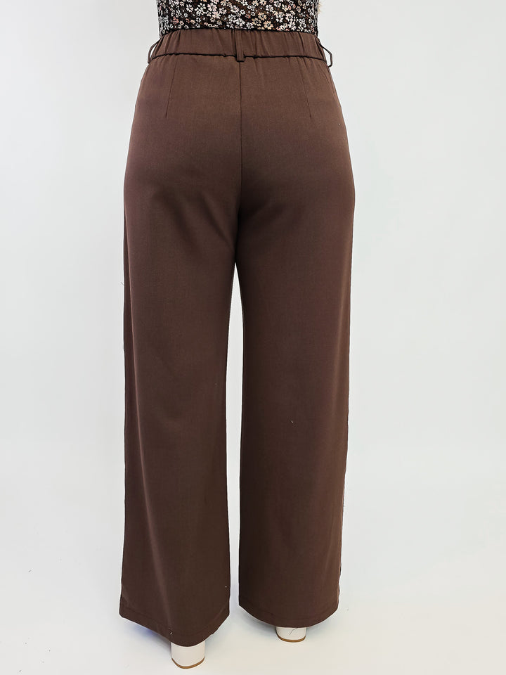 PLEATED WIDE LEG PANTS - MOCHA