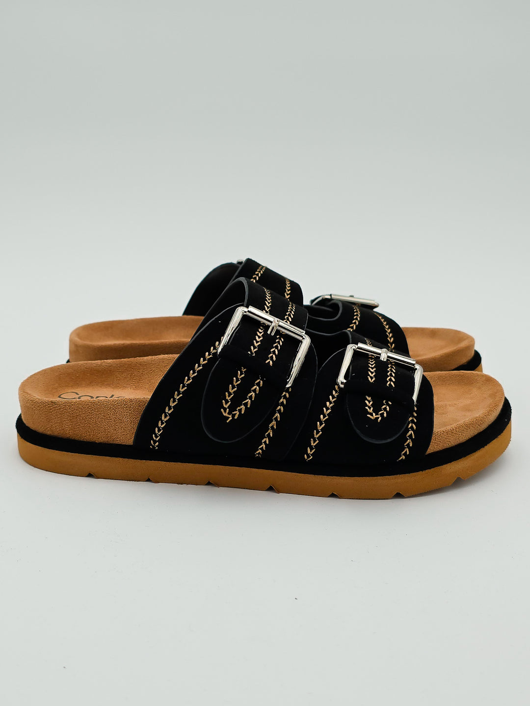 CORKY'S 'SMITTEN' SLIP ON SANDALS - BLACK FAUX SUEDE