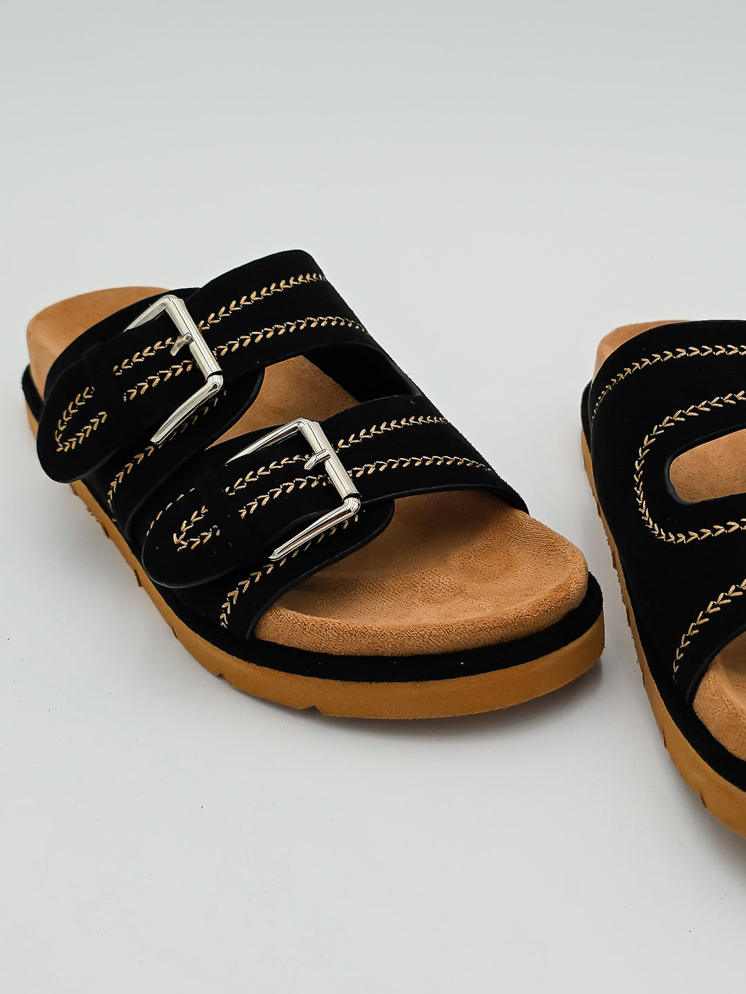 CORKY'S 'SMITTEN' SLIP ON SANDALS - BLACK FAUX SUEDE