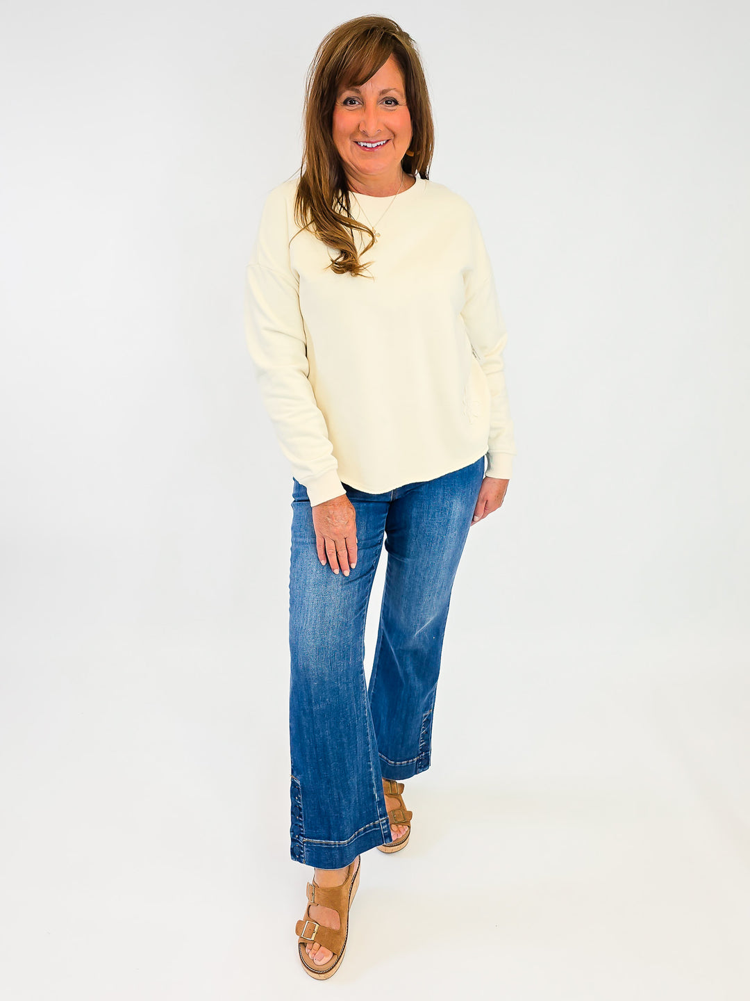 MIXED MINERAL WASHED TERRY KNIT PULLOVER - BEIGE