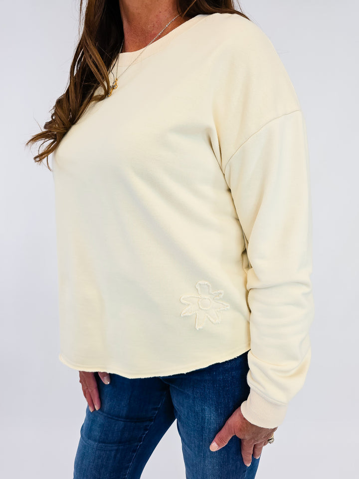 MIXED MINERAL WASHED TERRY KNIT PULLOVER - BEIGE