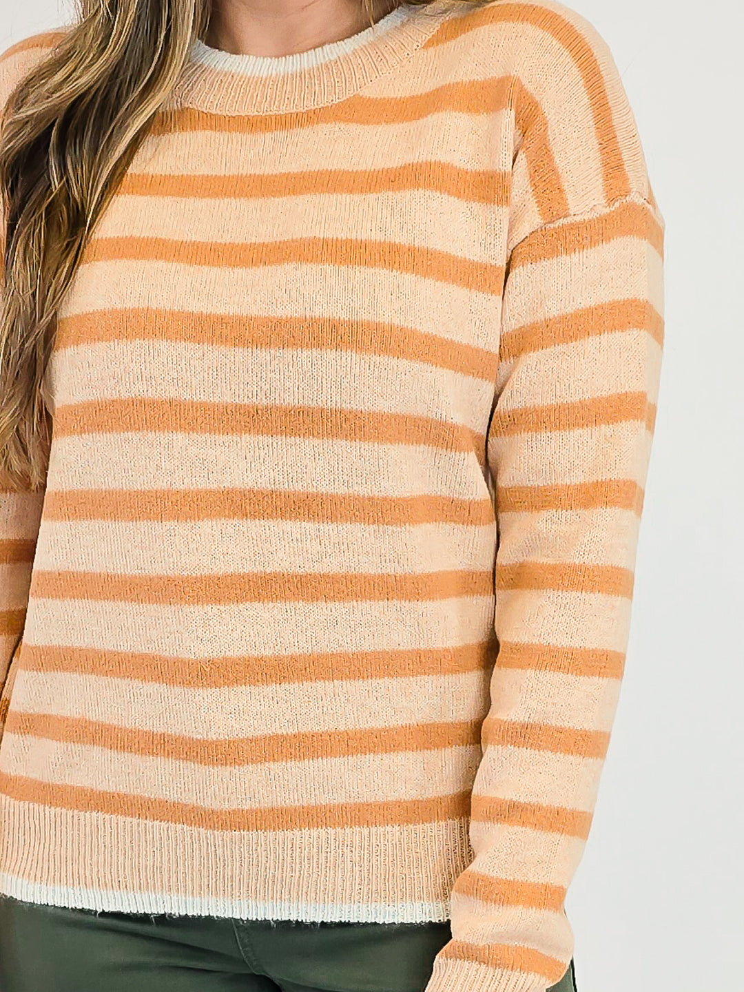 STRIPED COLOR CONTRAST DETAIL SWEATER - GOLDEN