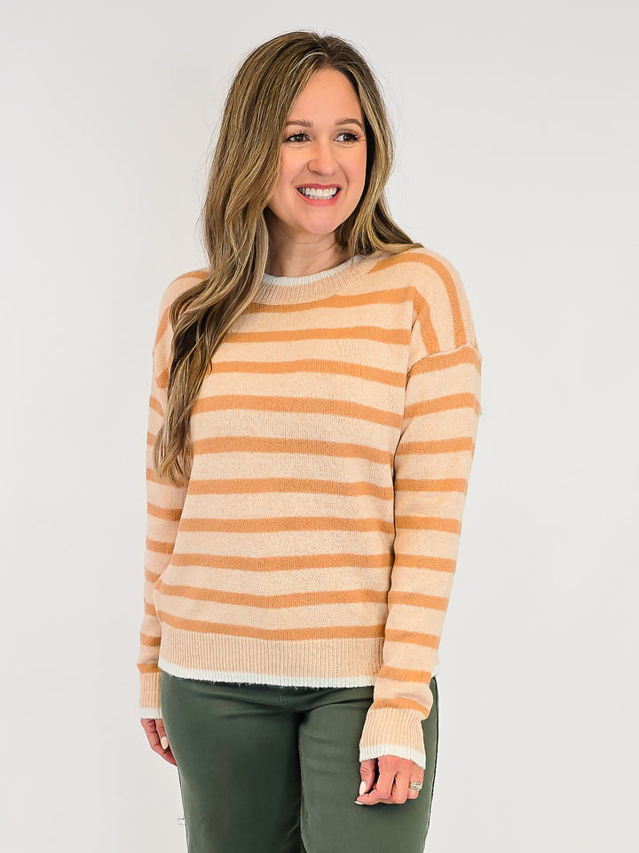 STRIPED COLOR CONTRAST DETAIL SWEATER - GOLDEN