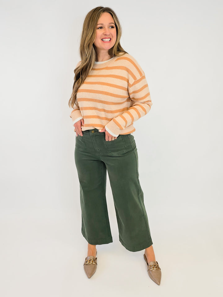 STRIPED COLOR CONTRAST DETAIL SWEATER - GOLDEN