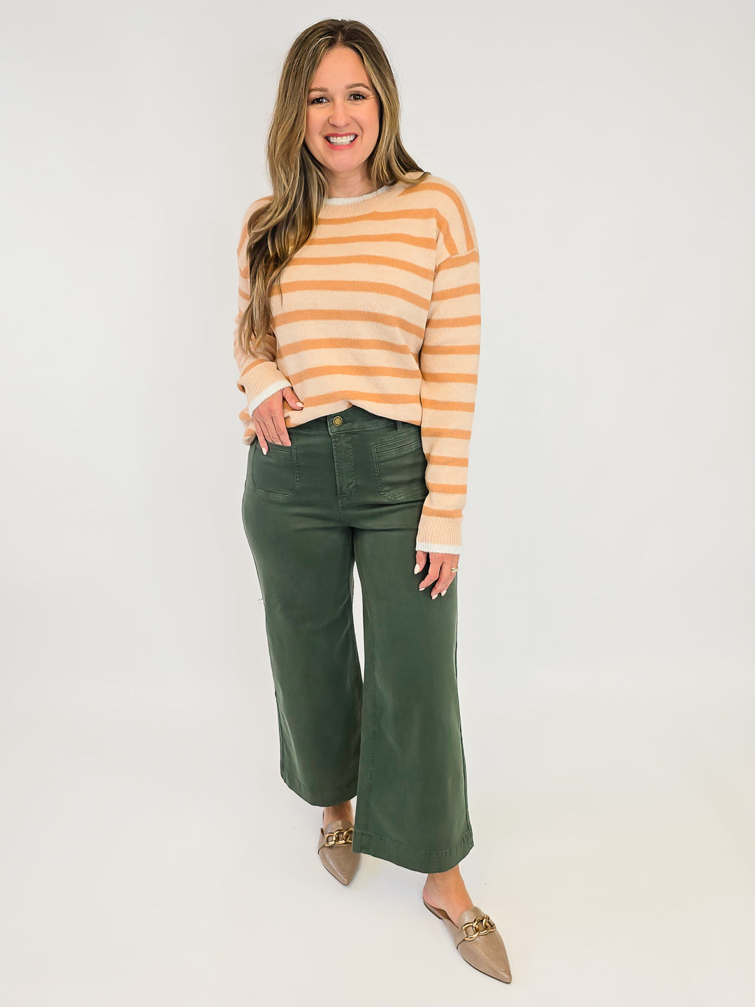 STRIPED COLOR CONTRAST DETAIL SWEATER - GOLDEN