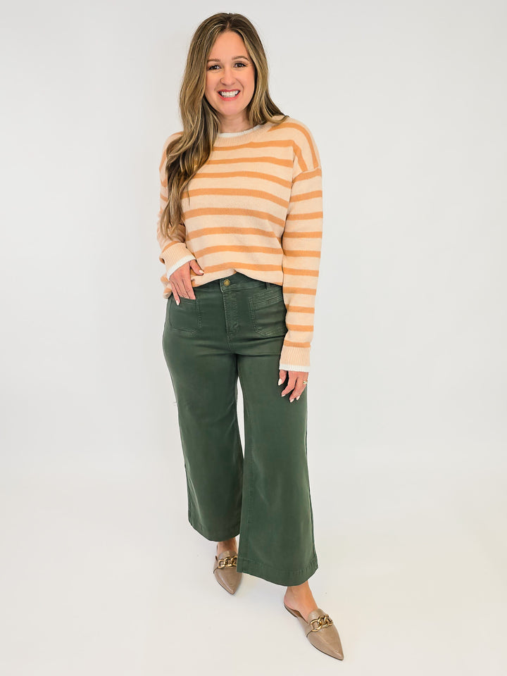 STRIPED COLOR CONTRAST DETAIL SWEATER - GOLDEN