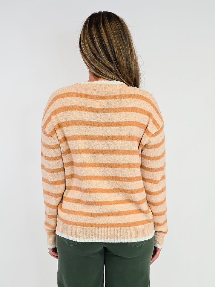 STRIPED COLOR CONTRAST DETAIL SWEATER - GOLDEN