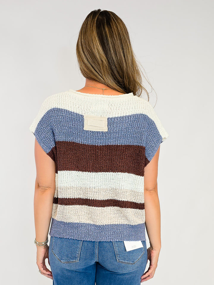 STRIPED CAP SLEEVE SWEATER - FROSTED MOCHA