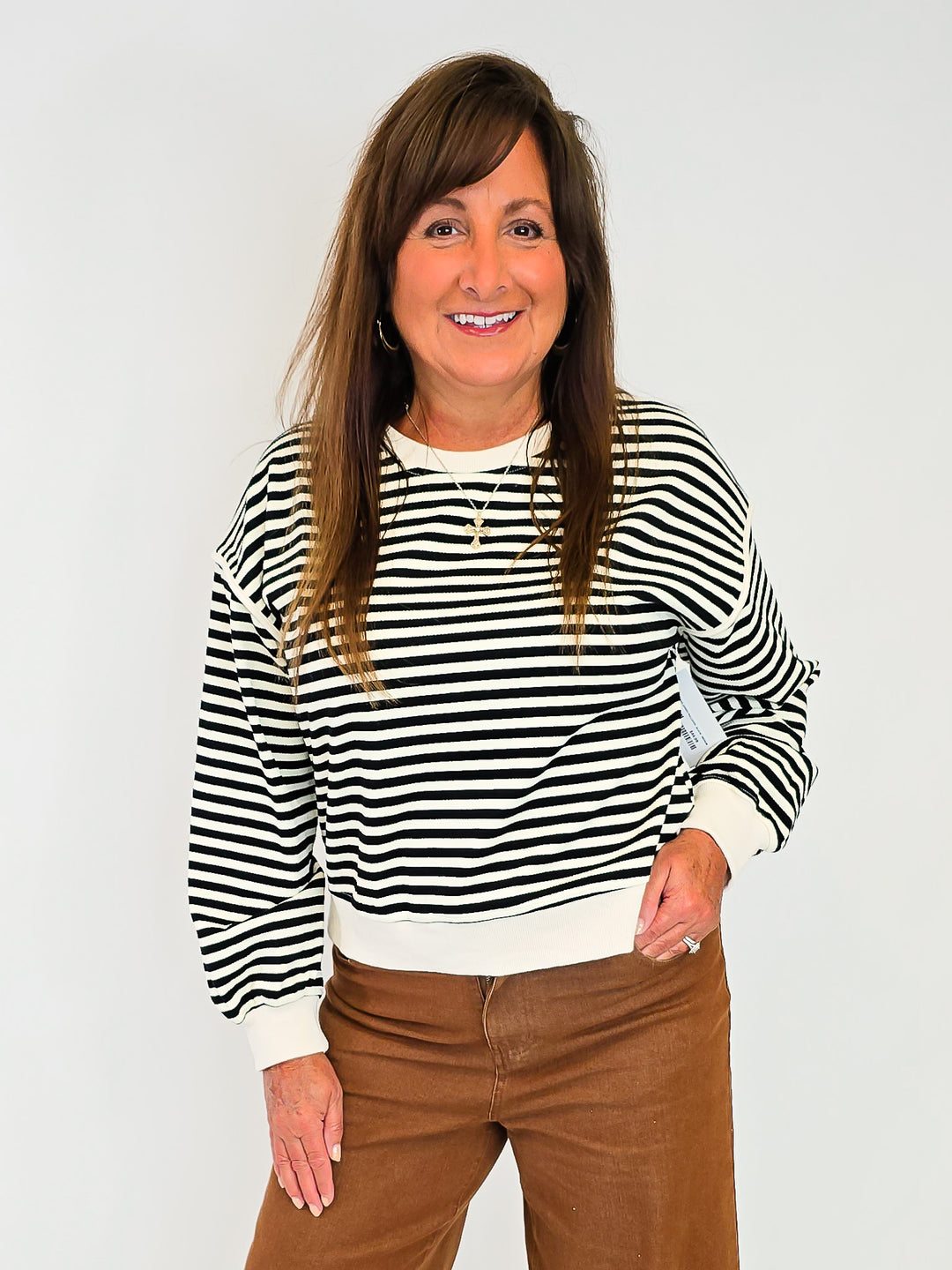 STRIPED JERSEY PULLOVER - BLACK