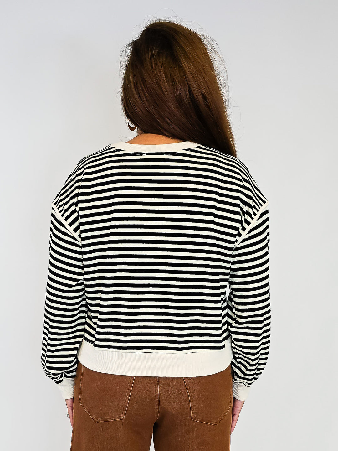 STRIPED JERSEY PULLOVER - BLACK