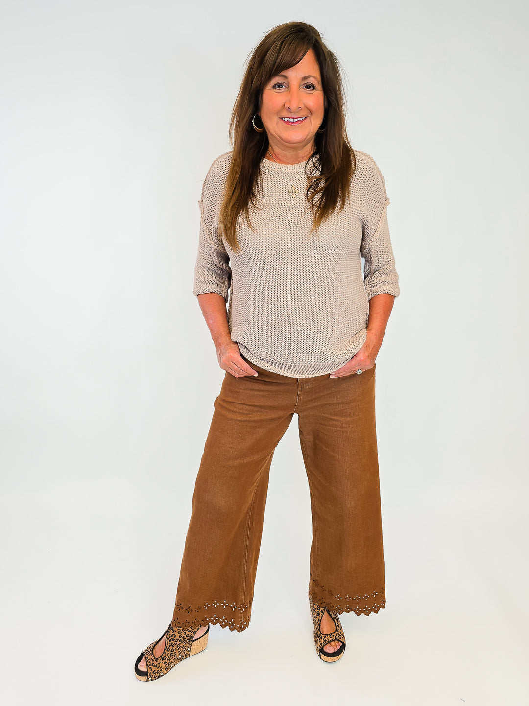 HALF SLEEVE KNIT BOXY SWEATER - MOCHA
