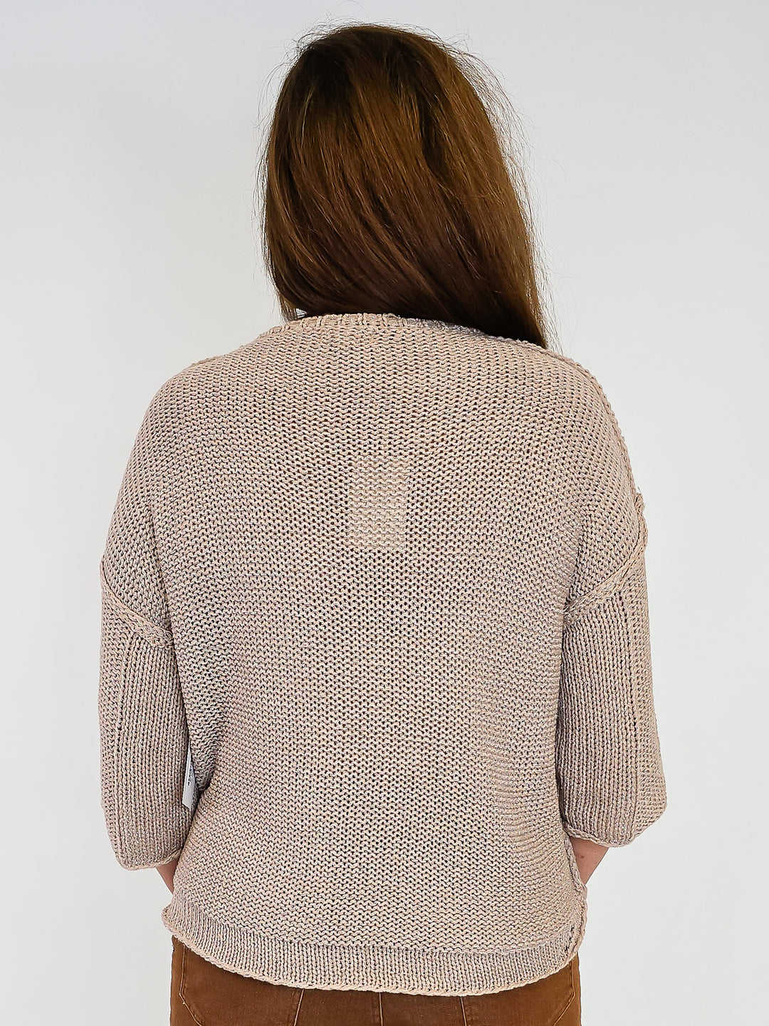 HALF SLEEVE KNIT BOXY SWEATER - MOCHA