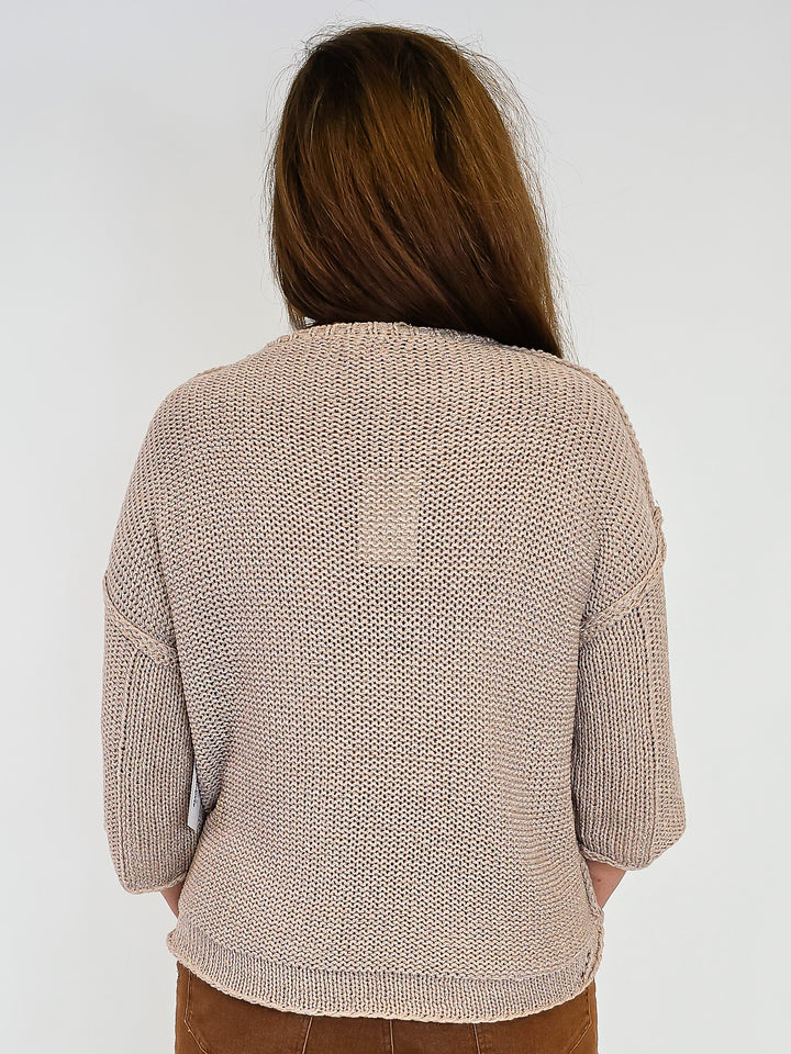 HALF SLEEVE KNIT BOXY SWEATER - MOCHA