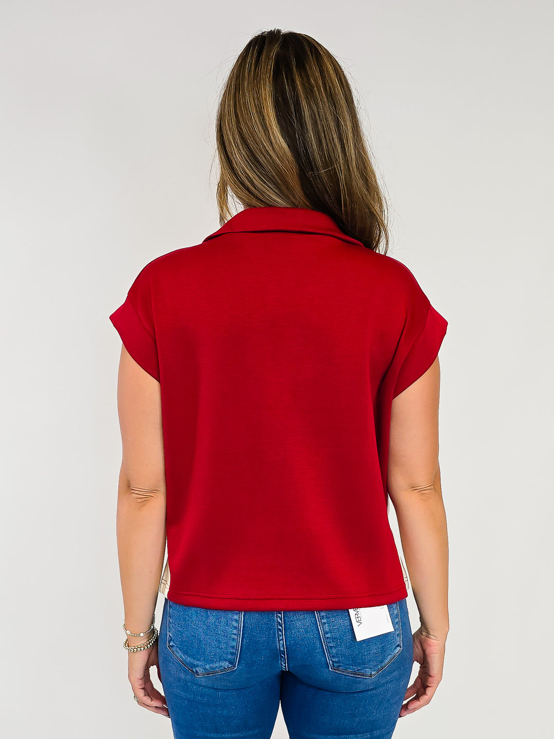 CONTRAST HALF ZIP SCUBA TOP - BRICK/CREAM