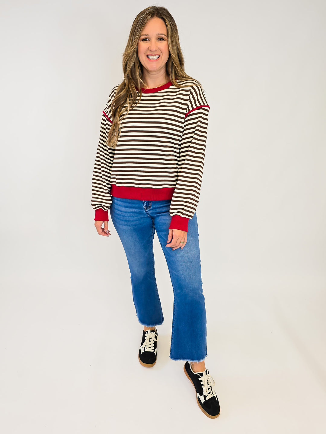 STRIPED JERSEY PULLOVER - RED BROWN