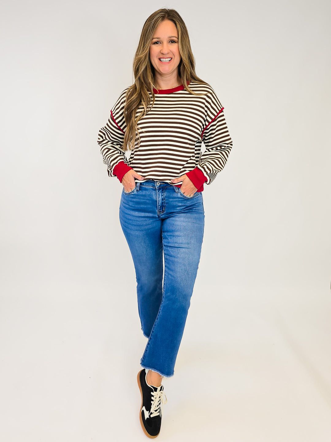 STRIPED JERSEY PULLOVER - RED BROWN