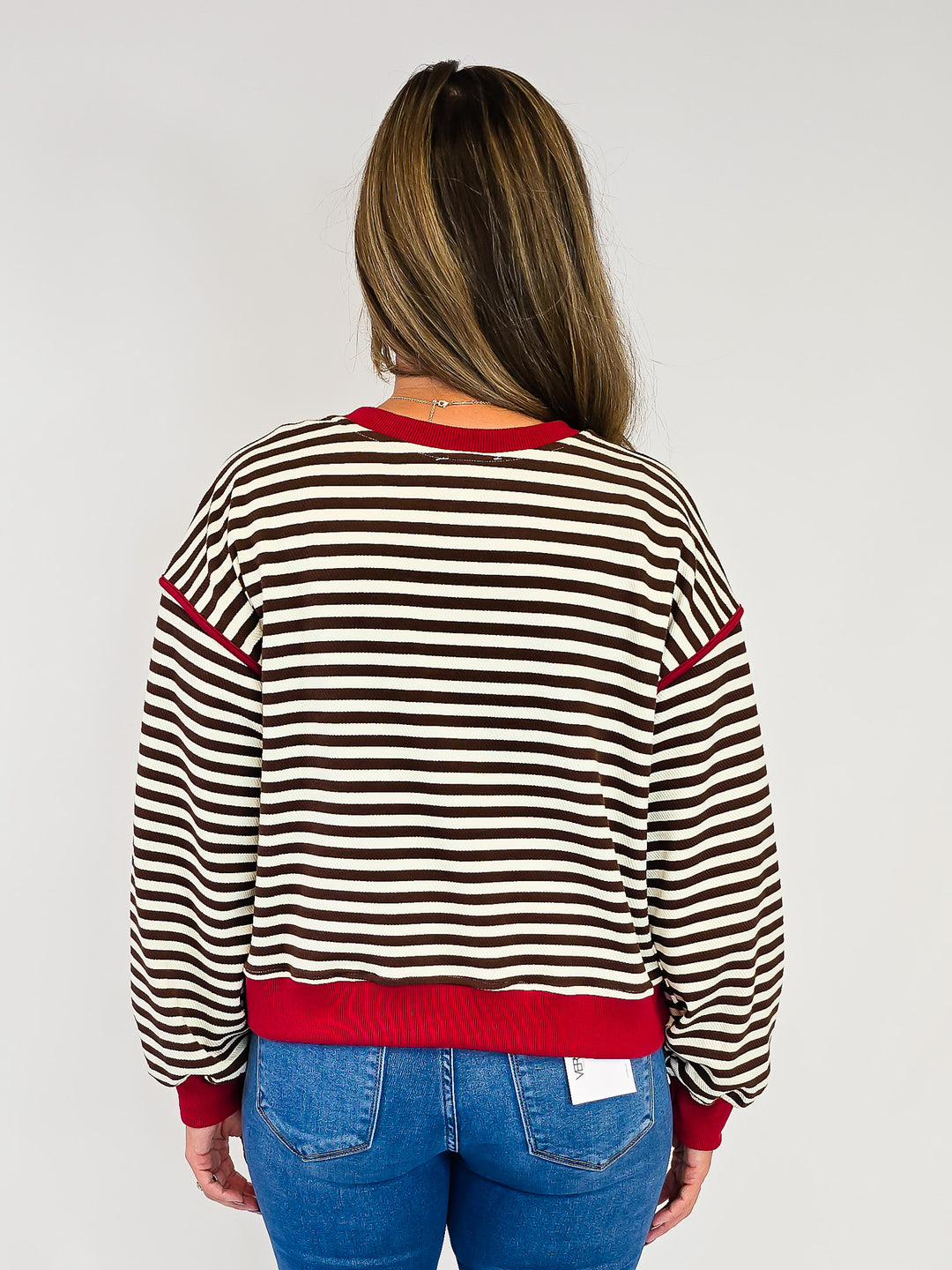 STRIPED JERSEY PULLOVER - RED BROWN