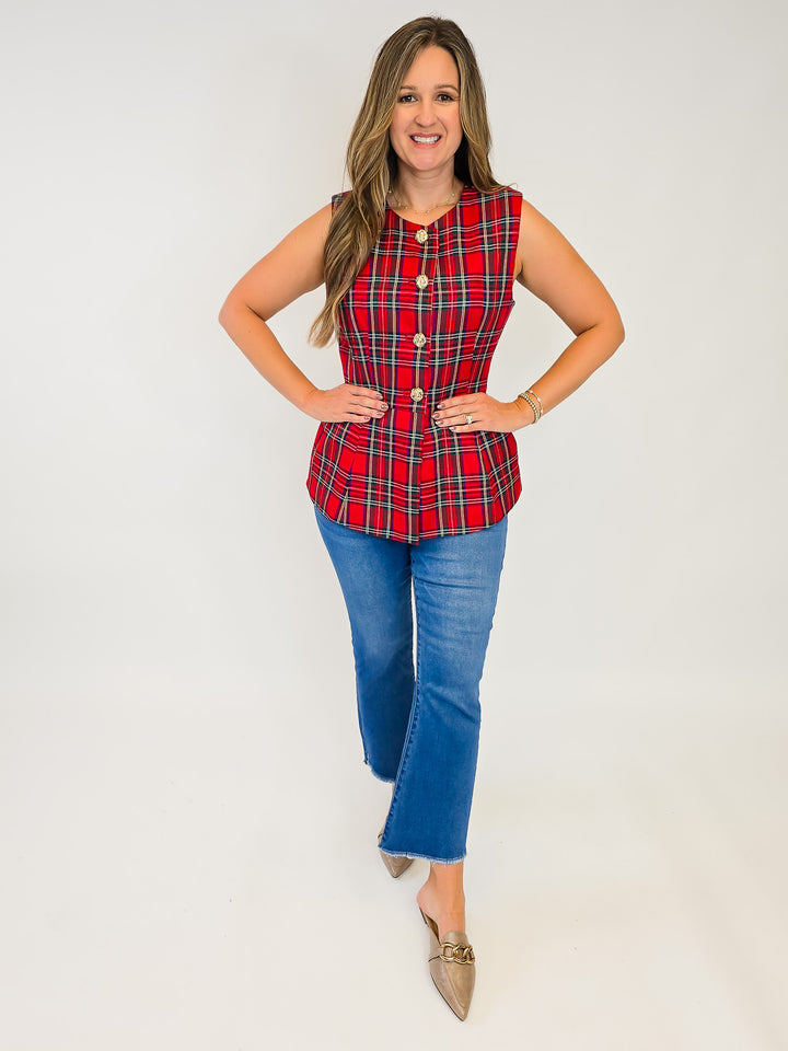 PLAID SLEEVELESS VEST - RED