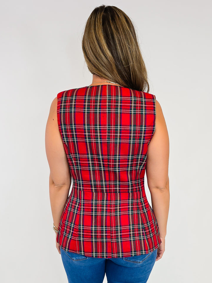 PLAID SLEEVELESS VEST - RED