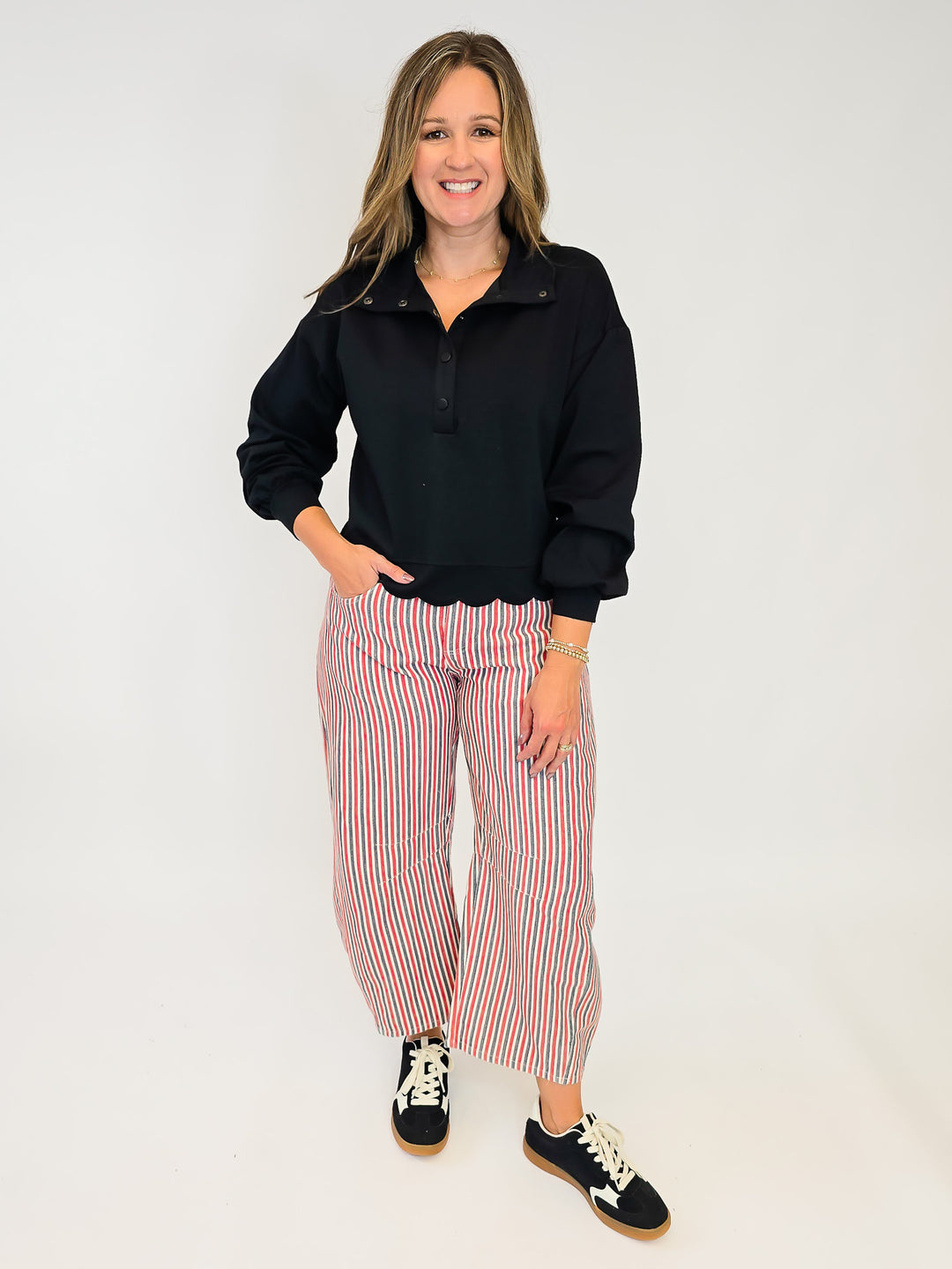 MINERAL WASH STRIPED BARREL LEG JEANS - ROUGE SAIL