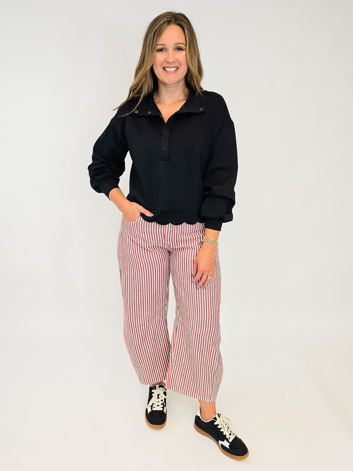 MINERAL WASH STRIPED BARREL LEG JEANS - ROUGE SAIL