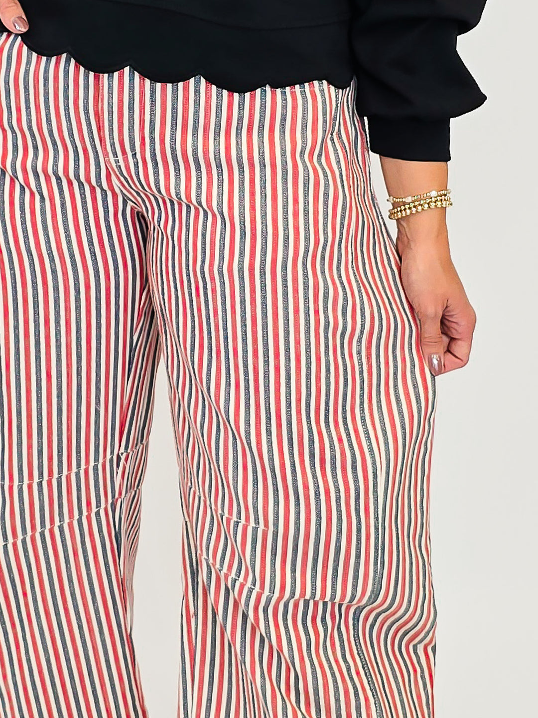 MINERAL WASH STRIPED BARREL LEG JEANS - ROUGE SAIL