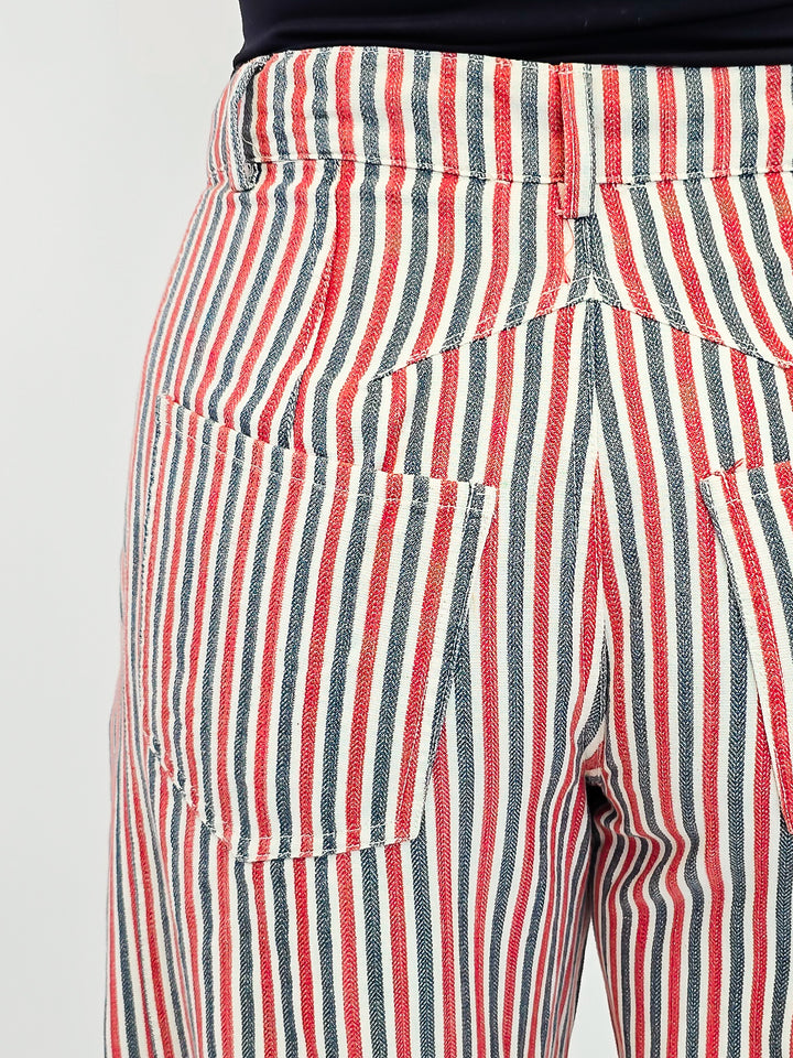 MINERAL WASH STRIPED BARREL LEG JEANS - ROUGE SAIL