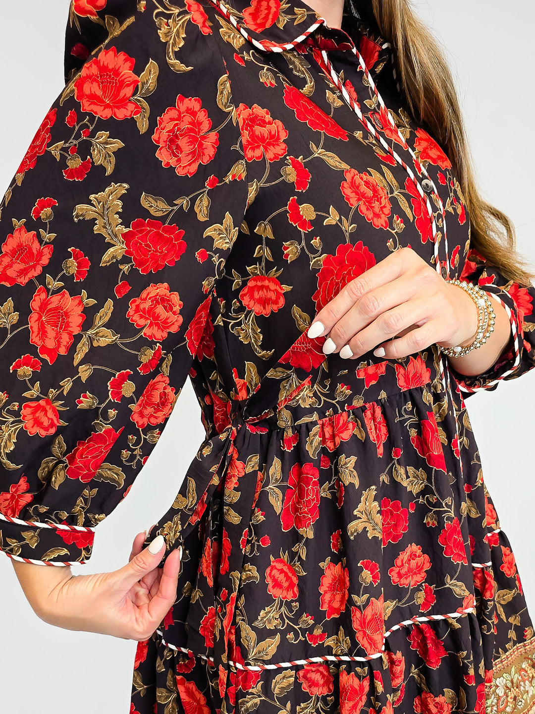 FLORAL MINI DRESS WITH COLLAR - BLACK/ORANGE