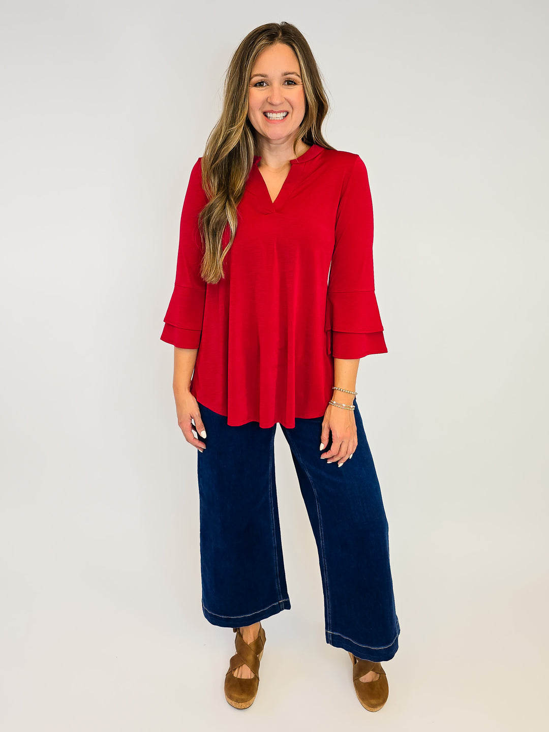 DEAR SCARLETT SOLID BELL SLEEVE LIZZY TOP - JEWEL RED