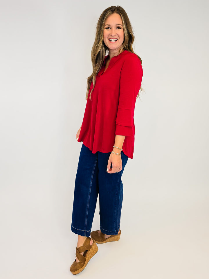 DEAR SCARLETT SOLID BELL SLEEVE LIZZY TOP - JEWEL RED