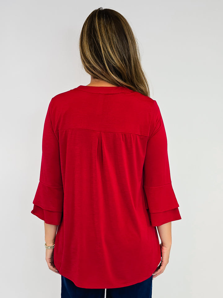 DEAR SCARLETT SOLID BELL SLEEVE LIZZY TOP - JEWEL RED