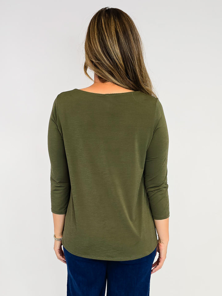 DEAR SCARLETT ROUND NECK 3/4 SLEEVE TOP - OLIVE